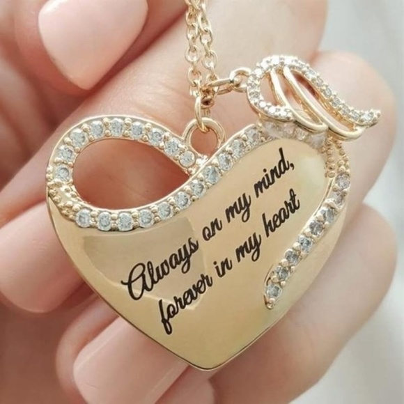 Angel Wing Heart Charm Necklace - Picture 1 of 6